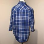 Seven7  Double Layer Gauzy Cotton Blue Plaid 3/4 Sleeve Button Up Shirt Size M Photo 2