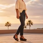 Kate Spade Tallin Vacchetta Platform Wedge Sandals Size 10 Navy Black Photo 1