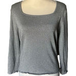 Ann Taylor Vintage Pullover Silk Blend Size M Silver Metallic Square Neckline Photo 0