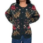 Talbots Vintage Hand Knit Mohair Sweater Cardigan Women’s Size S Green Florall Photo 8