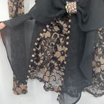 Womens Vampy Whimsigoth Dark Back Bow Lace Floral Long Sleeve Peplum Top Black Size XS Photo 5