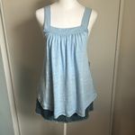 Free People New Oversized Square Neck Lightweight Summer Fun Cool Blue Tank Top Photo 12
