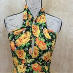ZARA Twist Neck Floral Halter Top Bodysuit Small Yellow Green Floral Sz M Photo 6