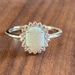Sterling Silver Oval White Opal CZ Ring Size 10 Photo 2