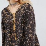 Free People  Never a Dull Moment Boho Black & Gold Floral Peasant Blouse Photo 1