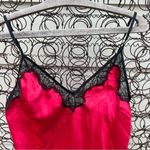 Victoria's Secret Victoria’s Secret red slinky satin slip neglige cami with black lace trim LARGE Photo 1
