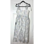 Lulus  White Baby Blue Floral Burnout Tie-Strap Sweetheart Midi Dress Size M Photo 7