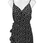 Princess Polly  Black White Polka Dots Ruffle Sleeveless Mini Wrap Dress Size 8 Photo 0