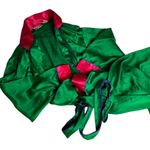 Victoria's Secret Robe Green Pink Satin Kimono Style Wrap Sleepwear P/S Photo 0