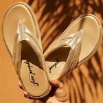 Free People  Metallic Gold Plush Wonderland Thong Sandals Photo 0