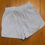 Edikted Mid-Rise Elastic Drawstring Waist Pinstripe Shorts Size XS Blue & White Photo 10