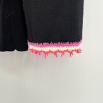 Sigrid Olsen  Black V Neck Twist Front Knit Sweater XL Crochet Trim Pink Beading Photo 1