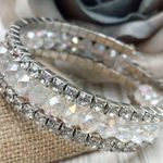 Cute Rhinestone Crystal Wire Wrap Bangle Bracelet Silver Tone Sparkly Photo 0