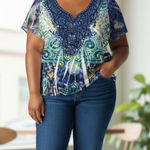 Dress Barn  Classic pleated hem pretty blue color top. New Photo 0