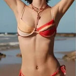 New! Set! Zulu & Zephyr Free People Tie Curve Brief Bikini, size 6‎ Orange Photo 1