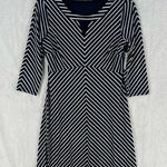 Roz & Ali ‎ Nautical Navy Blue White Striped Stretch Jersey Knit Keyhole Dress Photo 0