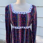 Vintage 70s flannel Gunne style prairie dress Moody Paisley Stripe Blue Size M Photo 4
