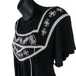 Free People Embroidered Boho Short Sleeve Muse Black Top Linen Blend Women’s S Photo 3