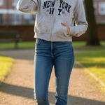 Refuge Athletics Gray New York 1991 Cropped Zip Up Hoodie Size‎ L Athleisure Size L Photo 0