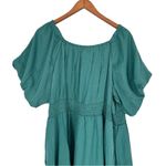 Polygram Shimmery Jade Maxi Dress size 2X Puff Short Sleeves Smocked Waist NWT Green Photo 7
