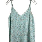 Socialite Teal Ditsy Floral Orange White Chiffon Scallop Neckline Tank Top XS Photo 0