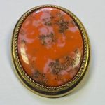 Sarah Coventry Coraline Brooch Pendant Pink Orange Gold Tone Glitter Lucite Oval Photo 8