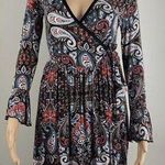 Xhilaration Women’s Junior’s Size S Paisley Floral Bell Sleeve V-Neck Wrap Dress Photo 0
