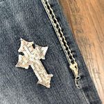 Cowgirl Tuff Co. Sequin Crosses Detail Fringe Hems Straight Leg Ankle Jeans Blue Size 31 Photo 5