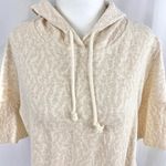 SMF New  Metallic Hooded Top Abstract Knit Short Sleeve Pullover Cream Gold Photo 2