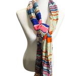Woven Cotton Scarf Blue Pink Orange Rainbow Stripe Shawl Wrap Super Soft Boho Photo 4