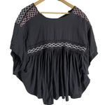 Free People Washed Black Market Embroidered V-Neck Top Size Large Photo 3