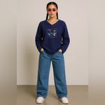 Northern Reflections Navy Embroidered Fleece Pullover Women’s L/XL 90s Vintage Photo 1