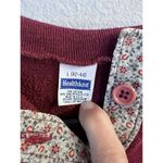 VTG Healthknit Flowers Floral Collar Grandma Burgundy‎ Sweatshirt Womens L Red Size L Photo 2