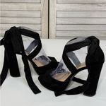 Wild Diva  Lace Up Platform Peeptoe Sandal Faux Suede Block Heel Black- 7.5 Photo 1