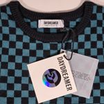 Daydreamer  Checkerboard Crop Sweater Teal‎ Black Long Sleeve Knit Women's XS Photo 3