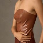 Anthropologie 🛍️ By  Brown Faux Leather Smocked Tube Top Small Petite Photo 3