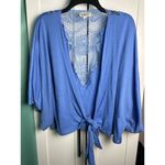 One World  Women’s Boho Open Front W/Tie Crochet Lace Back Cardigan Bat Wing Sz M Photo 1