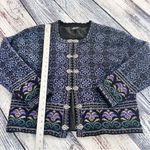 Vintage 2001 Icelandic Design 100% Wool Women's Blue Patterned Sweater Jacket Size L Photo 8
