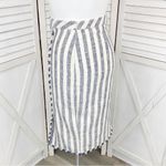 Banana Republic  Striped Tweed Midi Skirt Fringe Trim Pencil Blue White Size 10 Photo 2