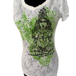 Cache Stretch Beauty Zen BUDDAH Burn Out Tee Top White Green Black New Soft NWT Photo 4
