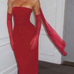 Wine Red Strapless Scarf Gloves Elegant Red Three-Piece Dress Set - Size XS/S Photo 0