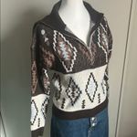 By Design Miranda Quarter Zip Southwestern Print Wide Ribbed Collar Sweater Brown Photo 1