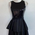 Armani Exchange Solid Black Sequin Satin Peplum Cocktail Dress Photo 0