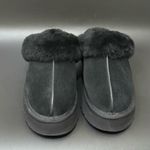 UGG  Disquette Black Suede Leather Plush Sheepskin Platform Slippers Size 8 Photo 2