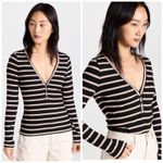 Veronica Beard  Top M Womens Shailee Black Striped‎ Ribbed Henley Long Sleeve Photo 1