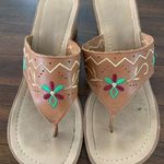 No Boundaries Vintage Y2K 1990’s Wooden Wedge Embroidered Leather Sandals 8 Photo 0