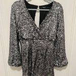 Anthropologie O.P.T. Silver Grey Sequin Deep V Neck Mini Party Dress Small NWT Photo 0