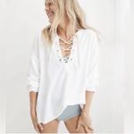 Aerie White Lace Up Oversized Hoodie Sweatshirt Size Medium Photo 1