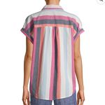 Time & Tru Gauzy Cotton Striped Shirt Women’s Medium Oversized Casual Relaxed Photo 11