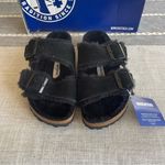 Birkenstock NWT Arizona Shearling Sandals Black Size 38 US 7 Photo 3